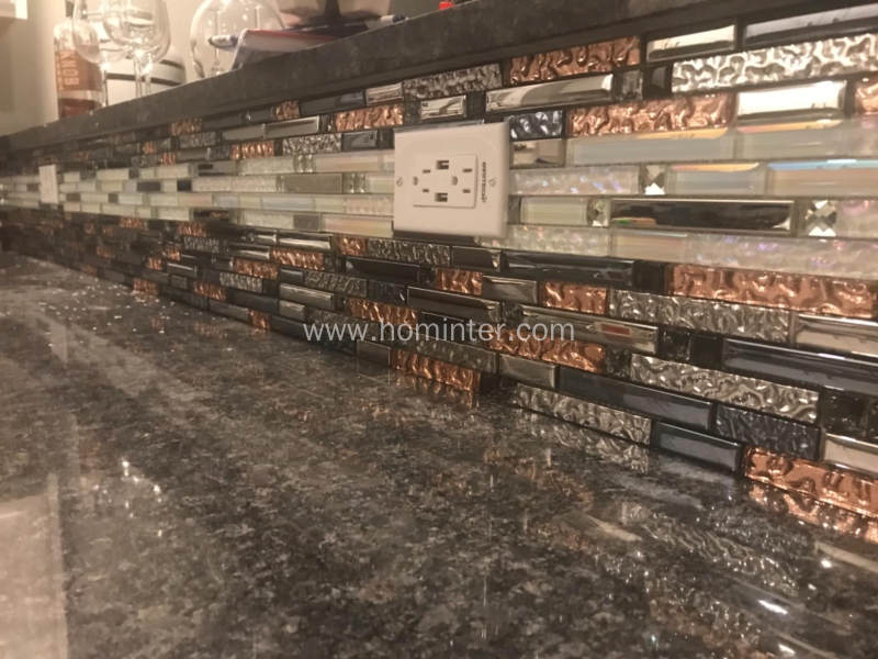 Glass Mosaic Kitchen Backsplash Tile Rose Gold Stainless Steel Metal Tile  1390 Bathroom Decorative Wall Tiles 