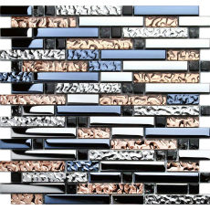 Glass Linear Wall Tile Ink Blue Rose Gold Mosaic Kitchen Backsplash