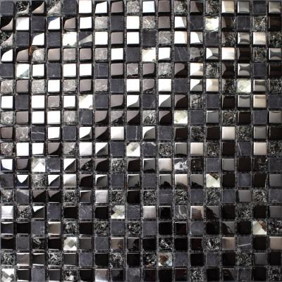 Glass and Stone Mosaic Black Silver Crystal Rhinestone Backsplash Tile