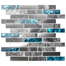 polished marble mix glass and metal mosaic gray/aqua/silver
