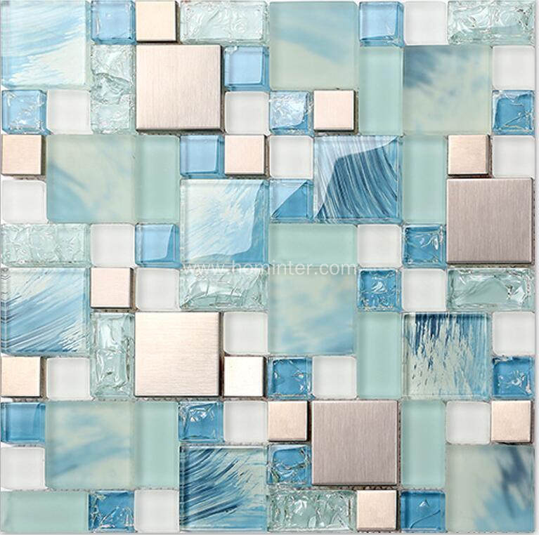 Glass Metal Tile Iridescent White & Silver Mirror Stainless Steel