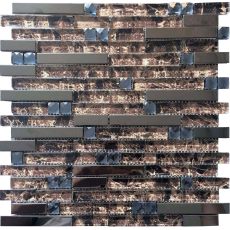 Glass Metal Linear Wall Tiles Dark Emperador Mosaic Backsplash Tile