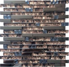 Glass Metal Linear Wall Tiles Dark Emperador Mosaic Backsplash Tile