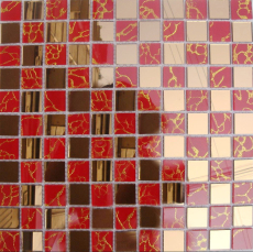 Red Squares Mirror Glass Tile Glossy Mosaic Bathroom Wall Tiles