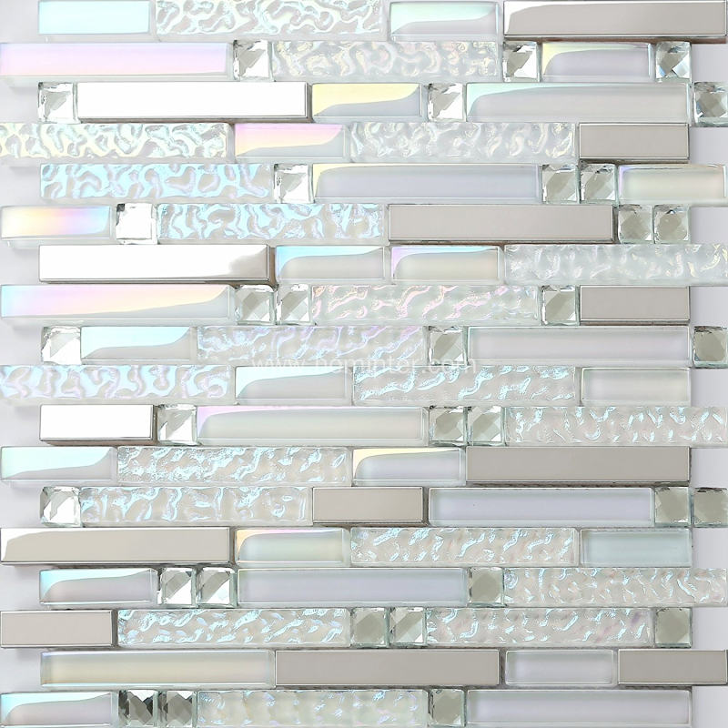 Silver Mirror Glass Subway Tile Kicthen Backsplash