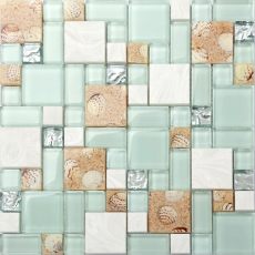 Beach Style Backsplash Tile Lake Green Glass Stone Blend Mosaic