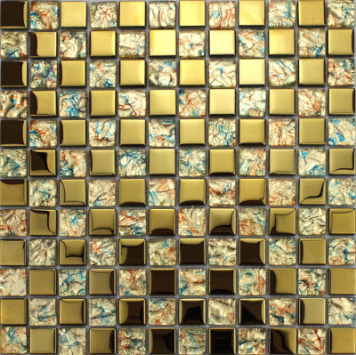 Glass Mosaic Tile Square Gold Melted Crystal Backsplash Tile