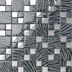 Glossy Glass Tile French Pattern Black Silver Ribbon Mosaic Wall Tiles