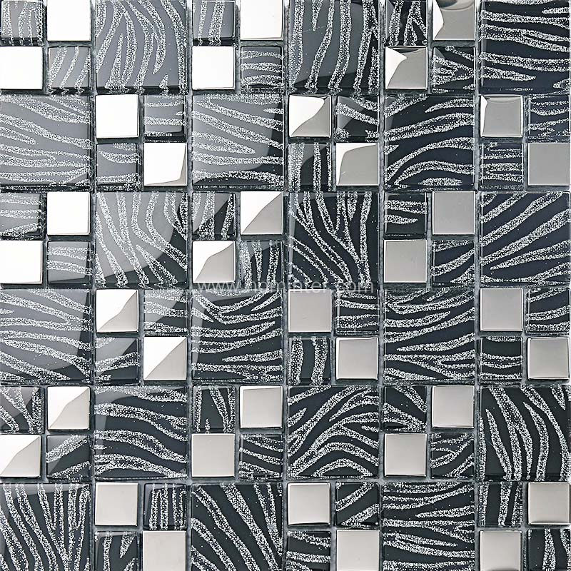 silver with black crystal glass mosaic tiles silver plated glass tiles  kitchen wall design tile backsplashes