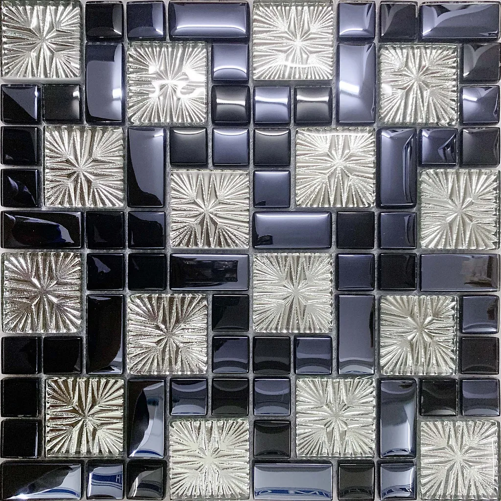 Glass Metal Tile Iridescent White & Silver Mirror Stainless Steel