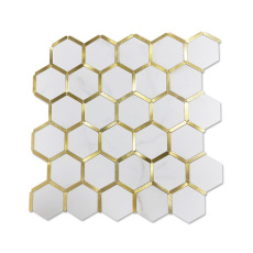 White Peel and Stick Tile Hexagon Gold Border Adhesive Mosaic