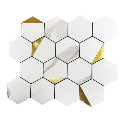 Peel and Stick Tile Hexagon White & Gold Adhesive Mosaic