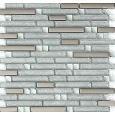 Glossy Glass Linear Mosaic Wall Tiles Silver Shiny Backsplash