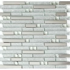 Glass Metal Tile Silver Shiny Backsplash Mosaic Linear Wall Tiles